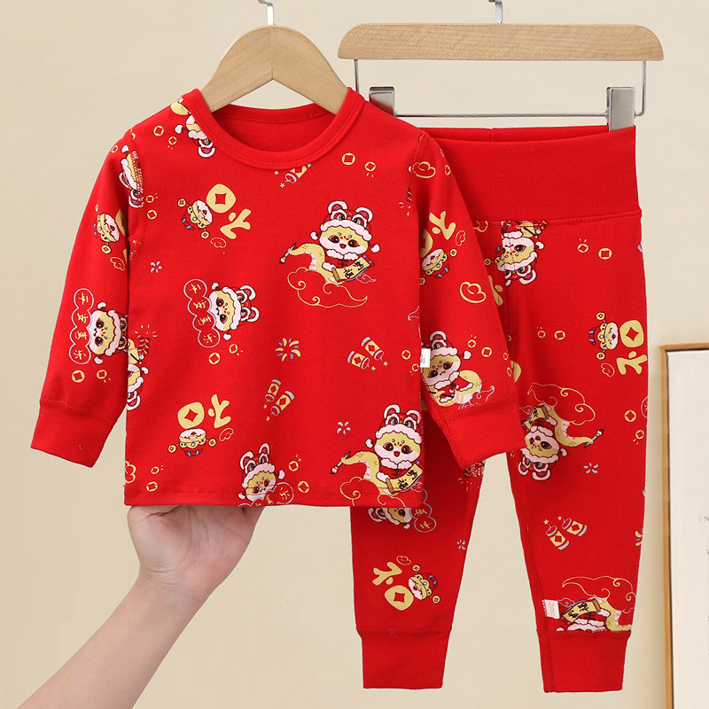 无骨高腰儿童蛇年内衣纯棉新年蛇年秋冬宝宝秋衣秋裤套装大红睡衣,淘宝优惠券,粉丝福利购,淘宝优惠卷