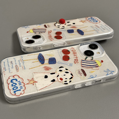 小众卡通涂鸦斑点狗适用苹果15promax手机壳iPhone14新款13pro少女14promax双层imd全包15防摔15PM保护套16PM - 图2