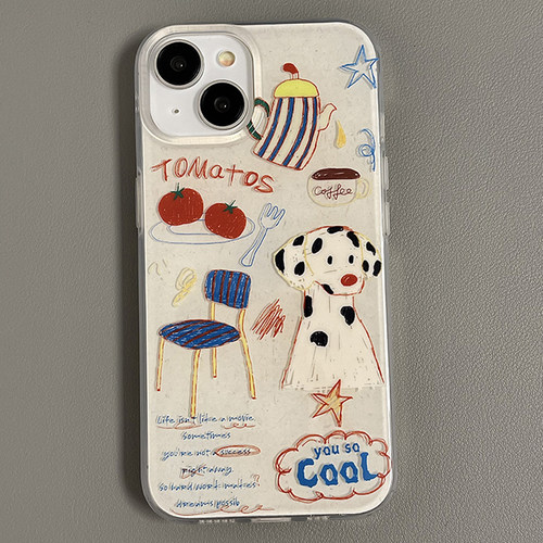 小众卡通涂鸦斑点狗适用苹果15promax手机壳iPhone14新款13pro少女14promax双层imd全包15防摔15PM保护套16PM - 图0