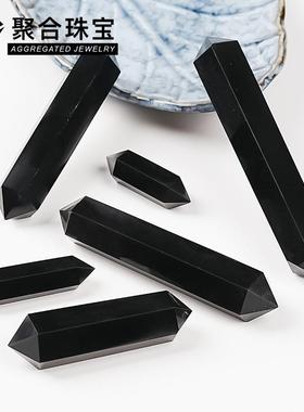 天然原石黑曜石双尖柱六棱水晶柱摆件柱子产地原石打磨欧美