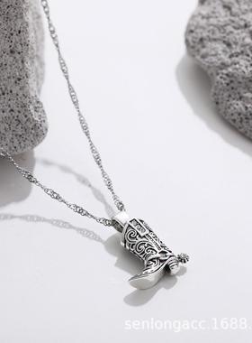 跨境热卖真金不锈钢牛仔派克靴子吊坠男女通用吊坠水波链项链