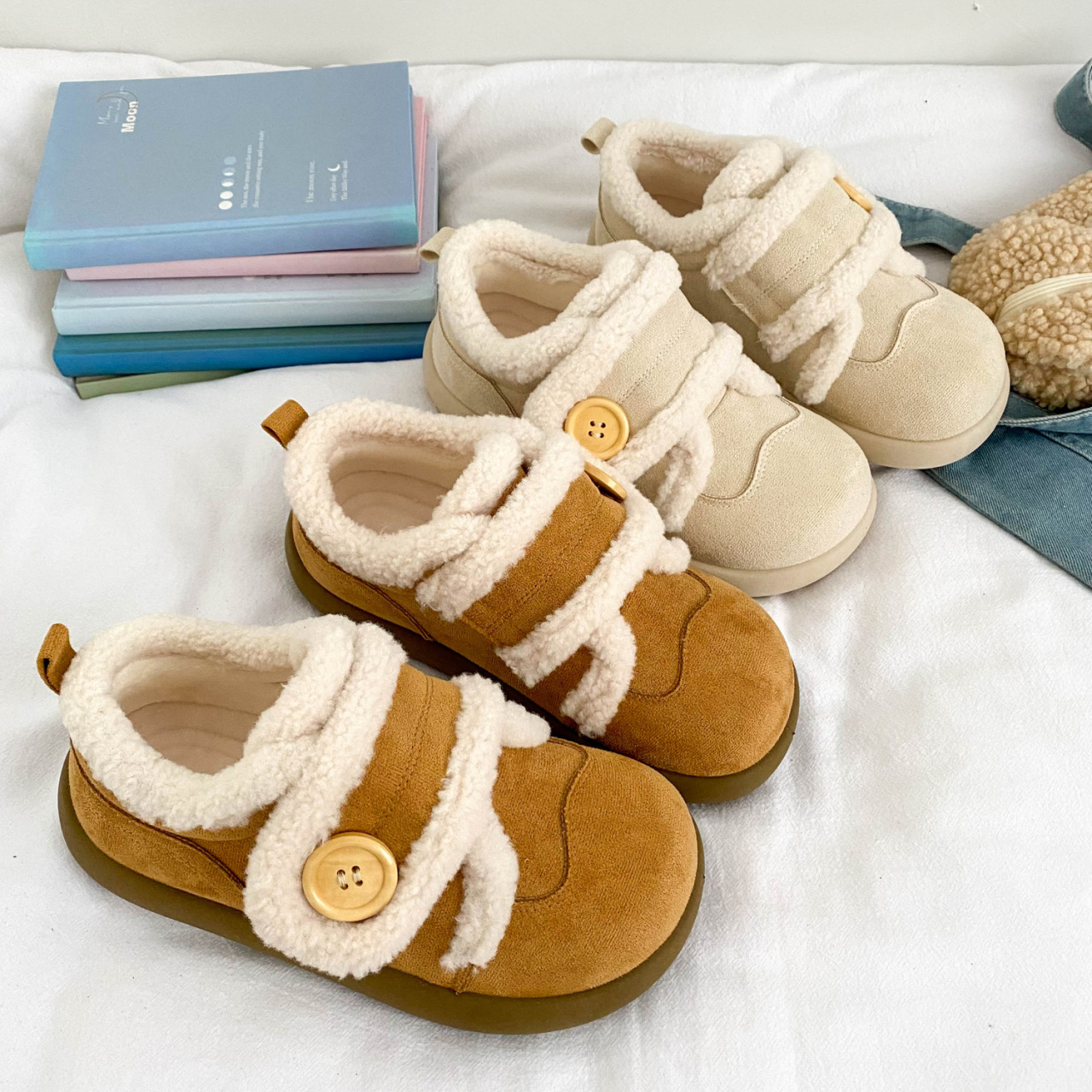 魔术贴面包棉鞋女爆款百搭冬季保暖2025新款加绒板鞋圆头雪地靴子 - 图2