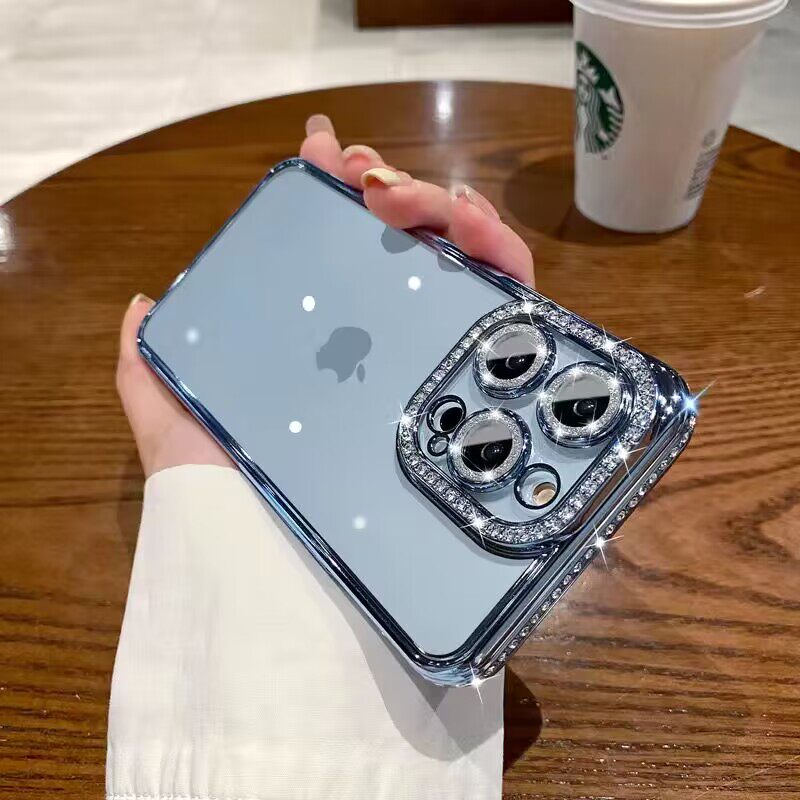 水钻边框适用苹果14promax女手机壳 碧春寒数码配件手机保护套/壳