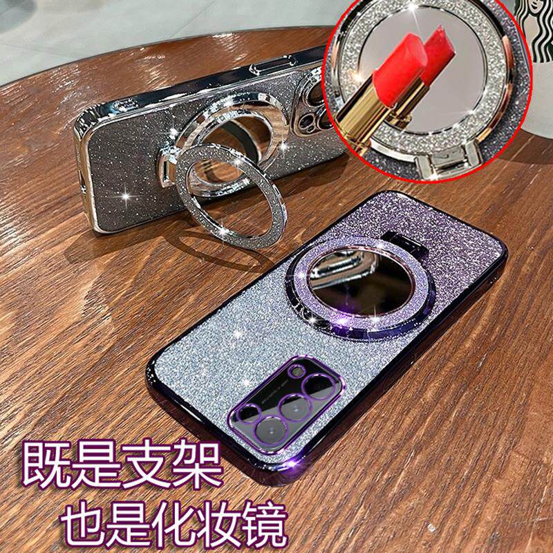 OPPOreno5手机壳Reno5K女潮PEGM10新款Oppo闪粉高级电镀软壳0PP0rno5全包镜头opopreno5pro曲屏PRO网红补妆镜