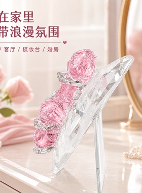 七夕高透K9水晶玫瑰爱心摆件