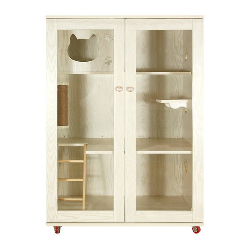 防水实木猫别墅豪华阳台家用猫舍笼室内房子猫窝双小型可定制夏天 - 图3