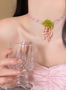 颈间花瀑~彩色串珠花朵项链女春夏度假风海边锁骨链小众气质配饰