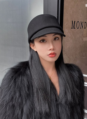 潼澄印记黑色羊毛呢马术帽女