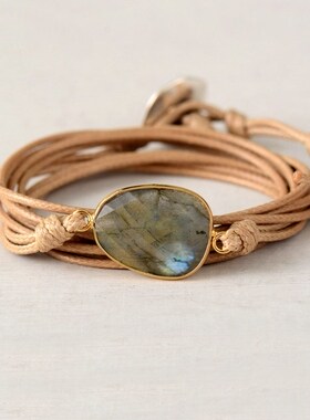 Labradorite bohemian long natural stone rope bracelet ethnic