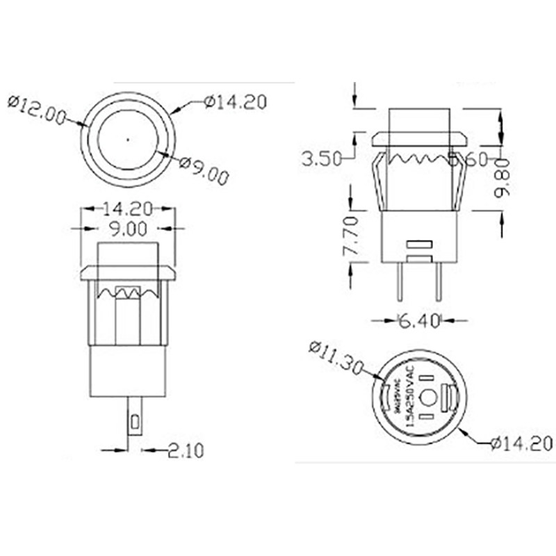 卡式DS-427/428圆形按钮开关 12mm无锁自复位有锁自锁位点动开关,淘宝优惠券,粉丝福利购,淘宝优惠卷