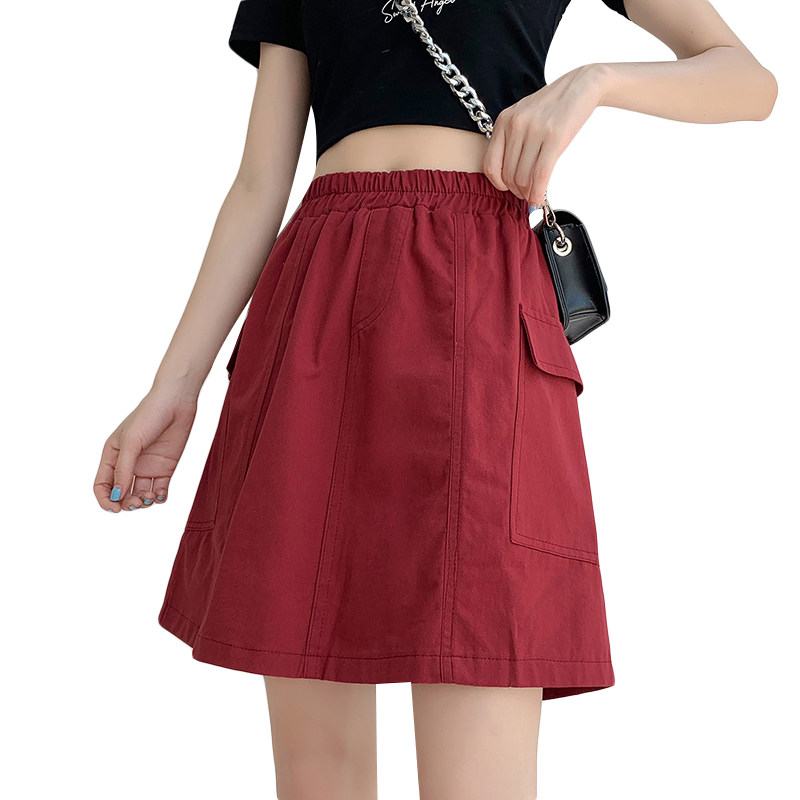 特大码高腰防走光工装a字带包臀裙 秋伊梵半身裙