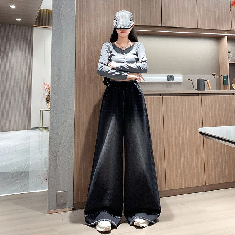 梨形身材胖MM遮肉显瘦牛仔拖地裤女加肥加大码高腰宽松休闲阔腿裤,淘宝优惠券,粉丝福利购,淘宝优惠卷