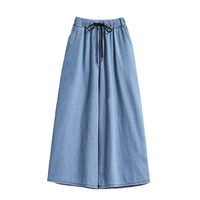 大码牛仔夏七分学生胖mm百搭阔腿裤 秋伊梵牛仔裤