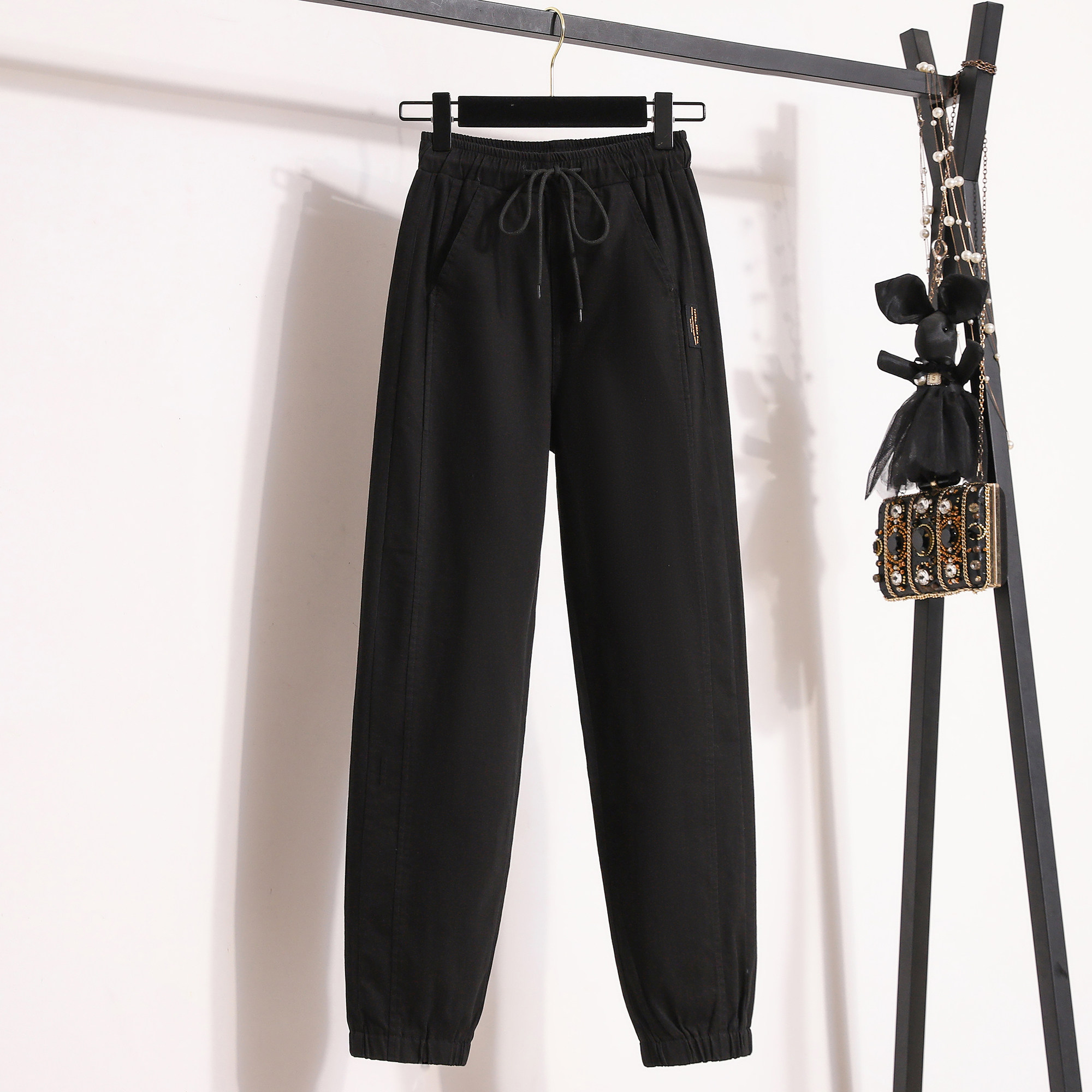 2026春季新款通勤风简约舒适束脚裤女加大码松紧腰抽绳显瘦休闲裤,淘宝优惠券,粉丝福利购,淘宝优惠卷