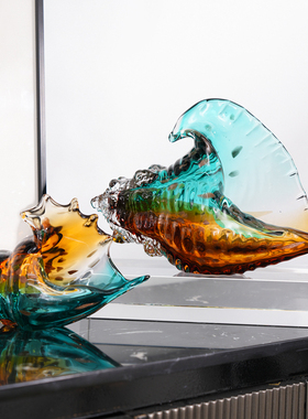 轻奢艺术玻璃多彩海螺摆件客厅