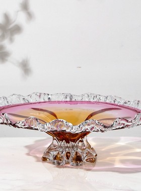 艺术玻璃渐变手工花边果盘