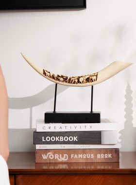 新中式雕刻牛角树脂摆件大象工艺