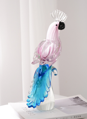 艺术玻璃鹦鹉鸟混彩艺术摆件轻奢
