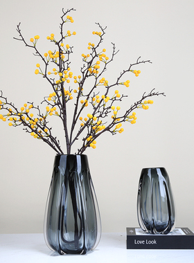 艺术玻璃轻奢花瓶灰色摆件简约客厅样板房玄关插花花器工艺品摆设