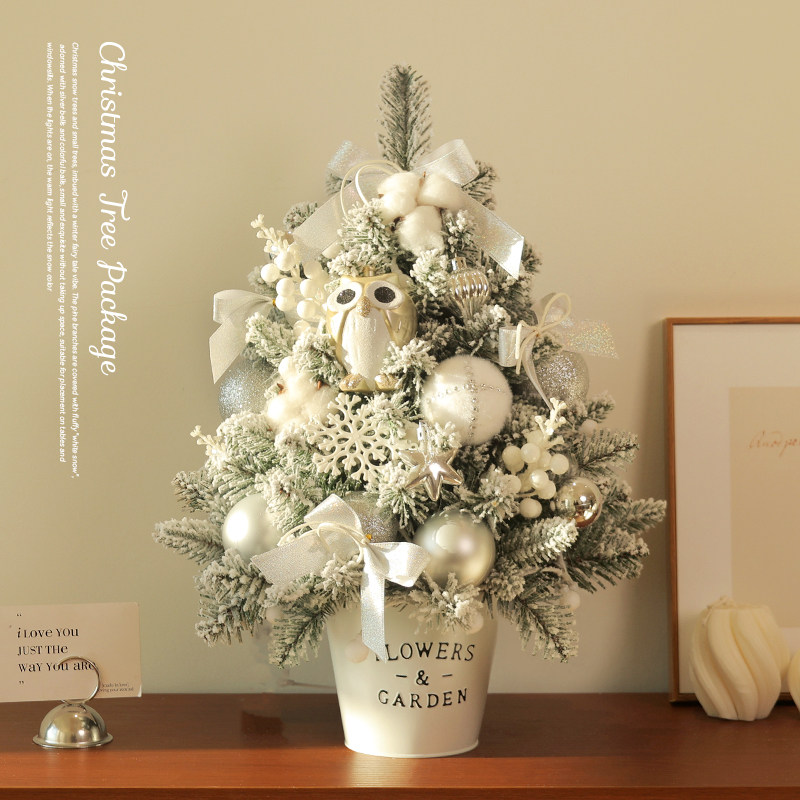 迷饰 白色落雪圣诞树家用迷你桌面圣诞节装饰DIY小型摆件2025新款 - 图1