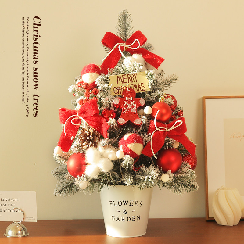 迷饰 白色落雪圣诞树家用迷你桌面圣诞节装饰DIY小型摆件2025新款 - 图0