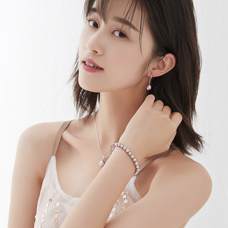 淡水紫色真珍珠女士纯银简约手镯 潮和氏手链