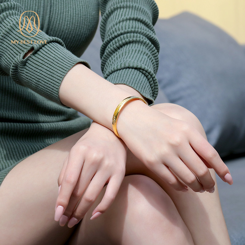 妈妈款金包银实心女送长辈黄金手镯 mybestlove手镯