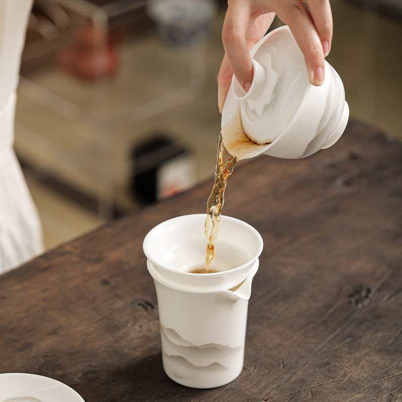 羊脂玉白瓷三才盖碗茶杯陶瓷单个高端大号泡茶碗功夫德化白瓷茶具-图2