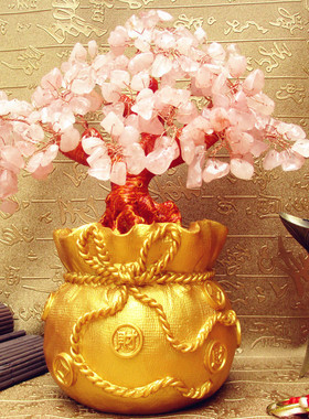 水晶摇钱树摆件招财钱袋树家居创意酒柜家装饰品客厅电视柜发财树