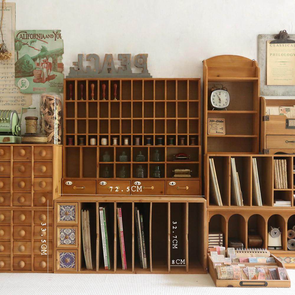 叁杉家居木质A4文件收纳架书桌桌面收纳盒儿童复古花砖书架置物架,淘宝优惠券,粉丝福利购,淘宝优惠卷