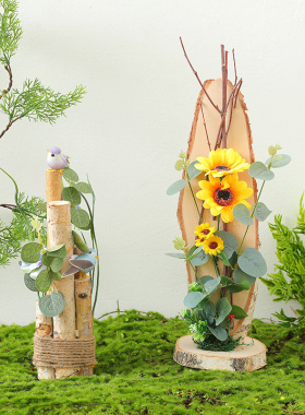 田园风客厅树桩小鸟摆件