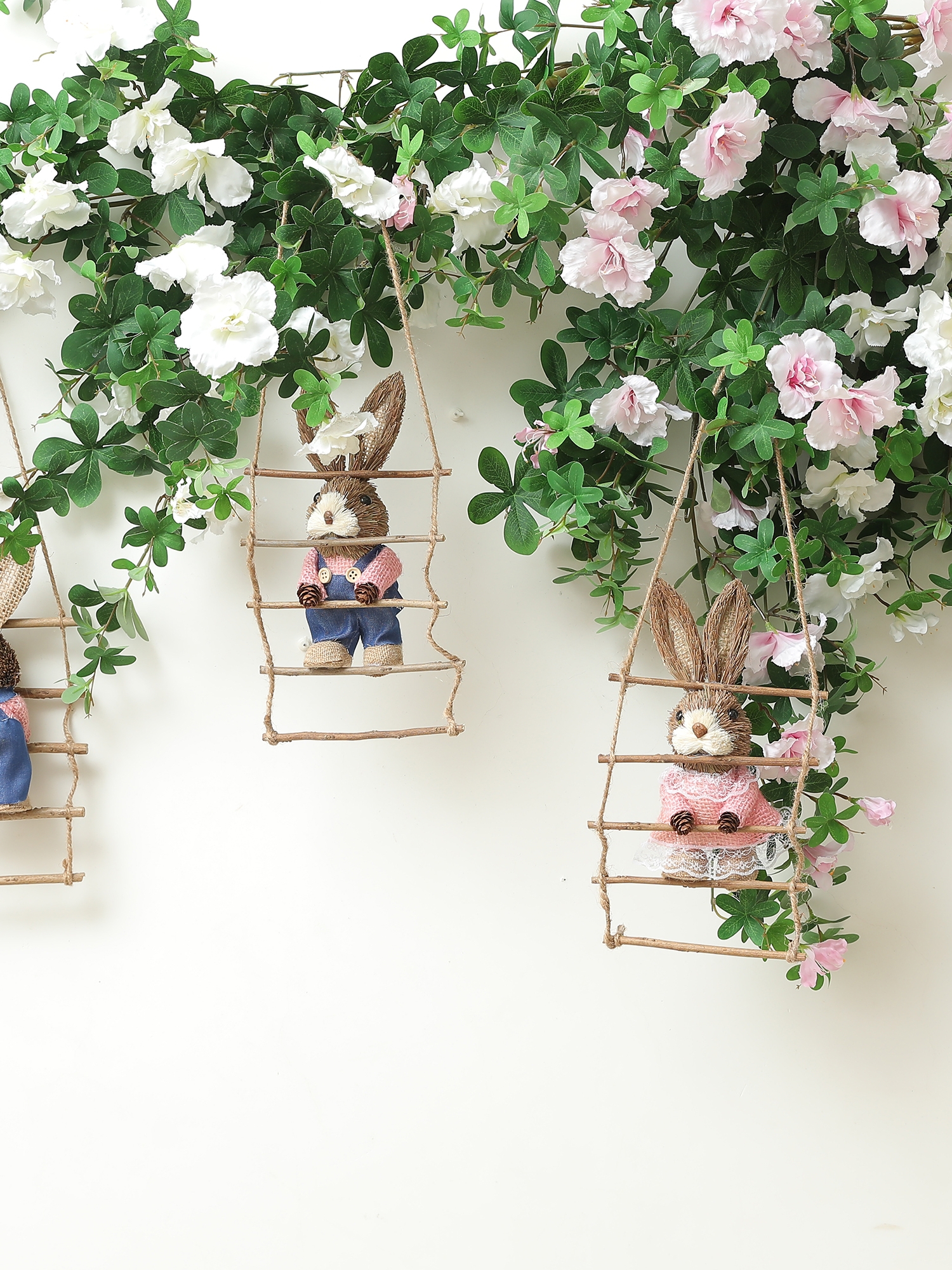 草编兔子摆件幼儿园吊饰装饰空中森系植物角挂件户外布置墙上壁挂
