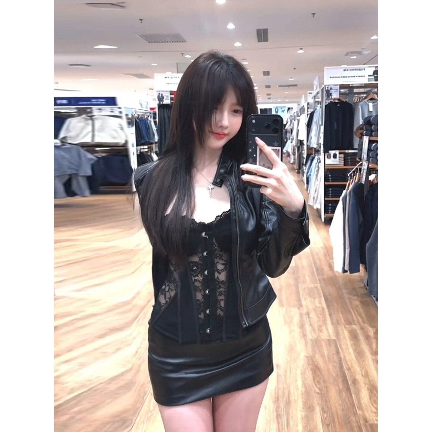 XZY 微胖纯欲辣妹风鱼骨束腰抹胸上衣女25年早秋皮衣外套短裙套装,淘宝优惠券,粉丝福利购,淘宝优惠卷