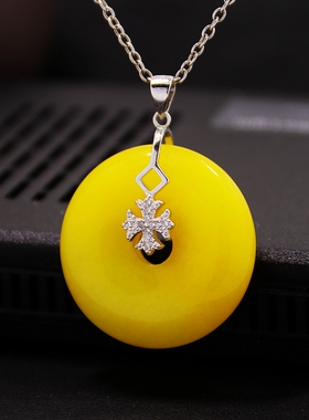 diy蜜蜡琥珀玉石镶嵌银扣头吊坠