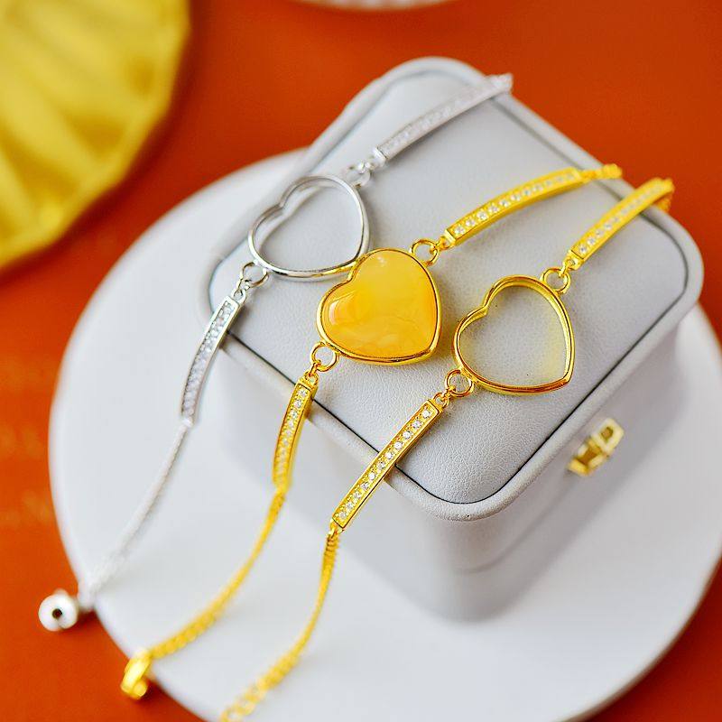 s925纯银空托时尚女款爱心形托手链 祈禧珠宝手链