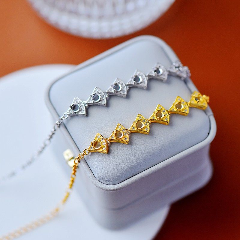 s925纯银空托时尚女款多石位4手链 祈禧珠宝手链