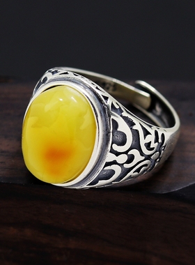 纯银戒指空托男款S925DIY蜜蜡