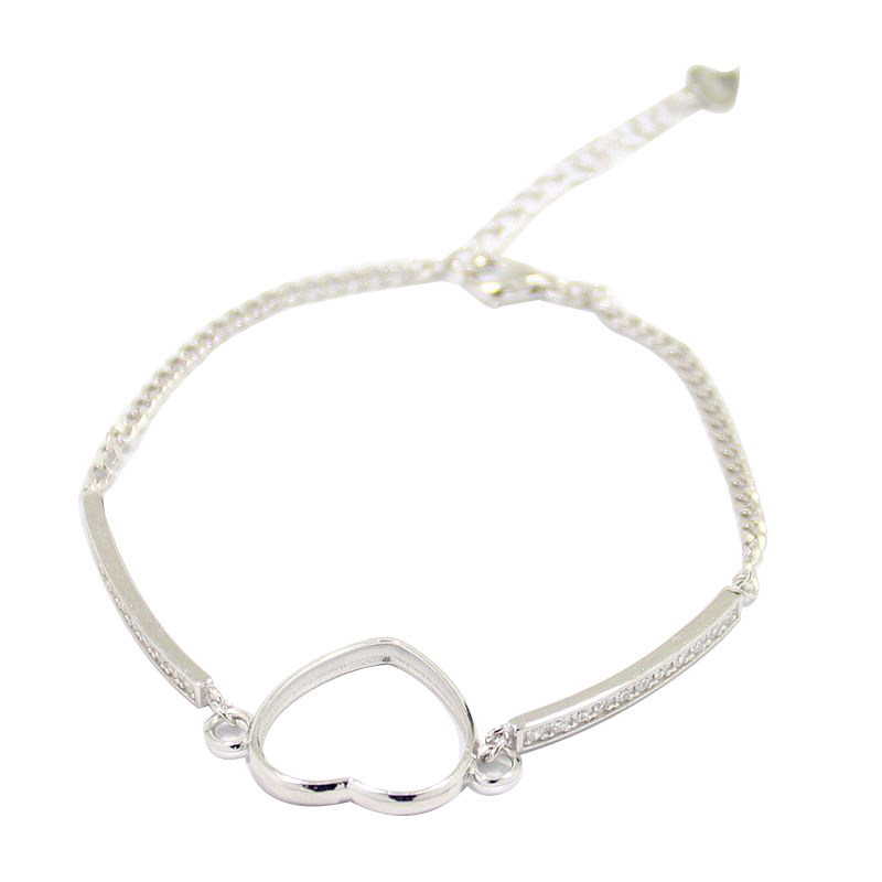 s925纯银空托时尚女款爱心形托手链 祈禧珠宝手链