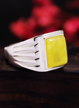 diy男女款光面方形蜜蜡戒指空托