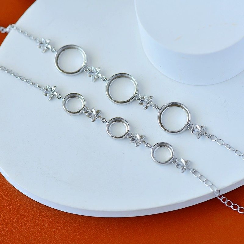 s925纯银空托女款三石位圆形托手链 祈禧珠宝手链