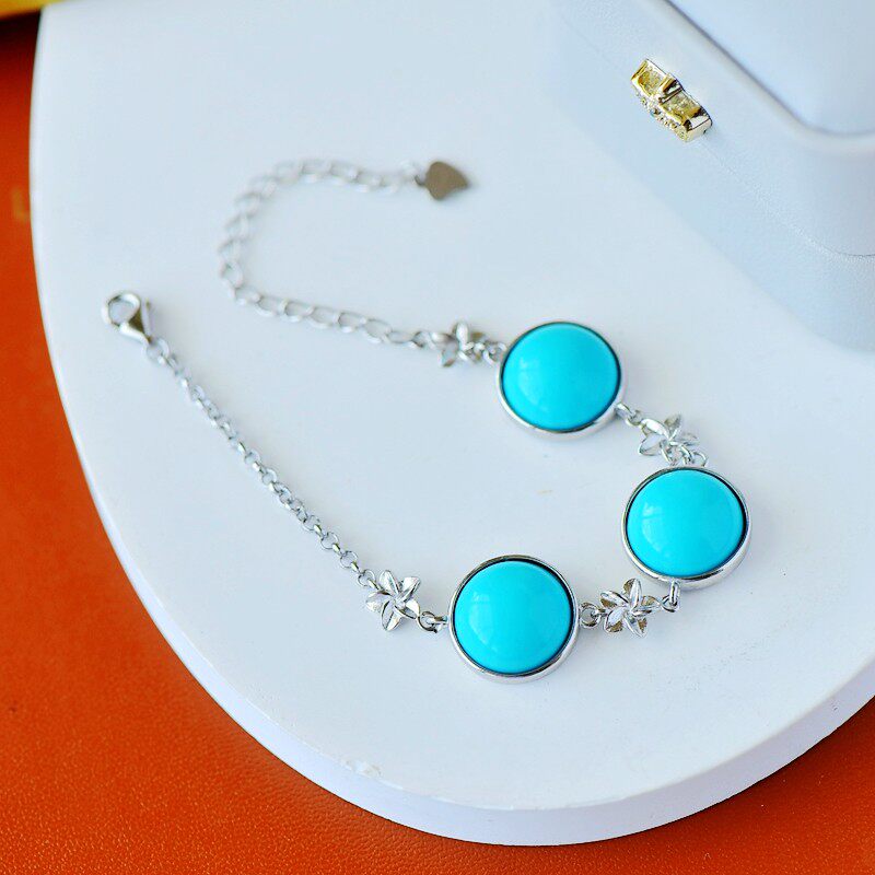 s925纯银空托女款三石位圆形托手链 祈禧珠宝手链