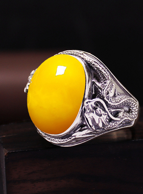 diy双龙戏珠蜜蜡玉石戒指空托