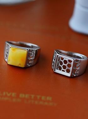 纯银戒指空托镶嵌S925时尚方形