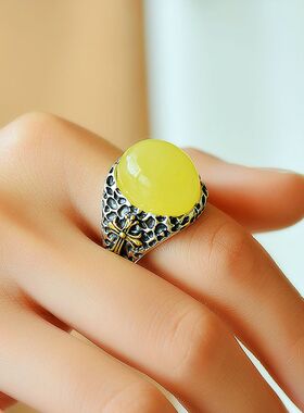 s925纯银戒指空托复古diy玉石