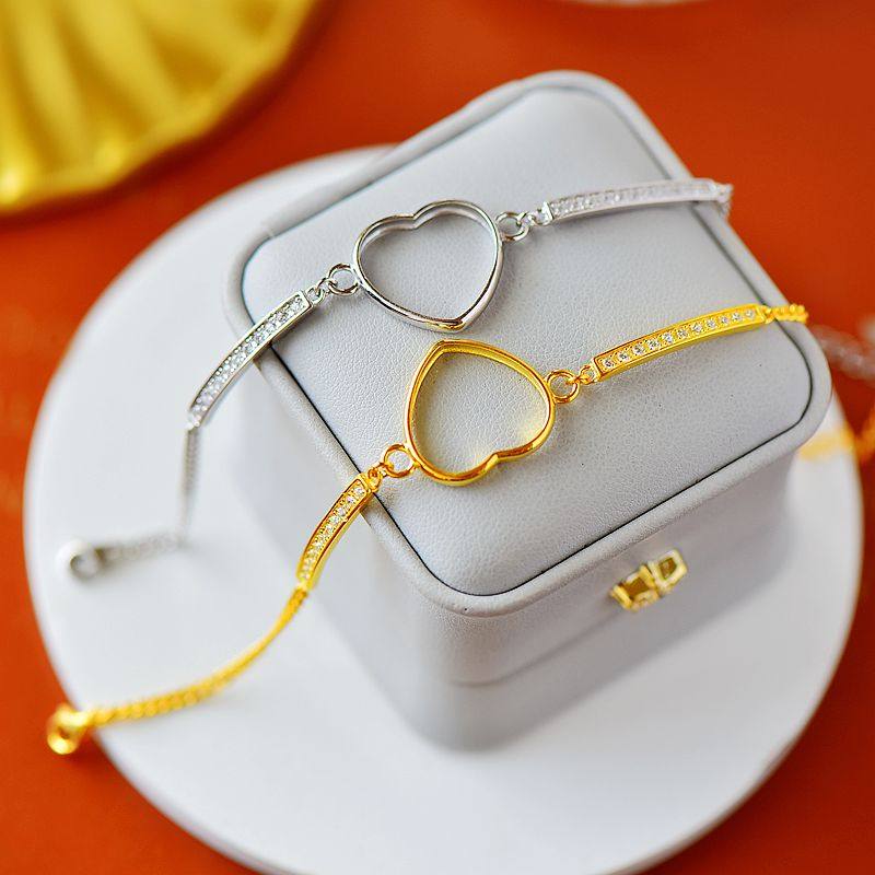 s925纯银空托时尚女款爱心形托手链 祈禧珠宝手链