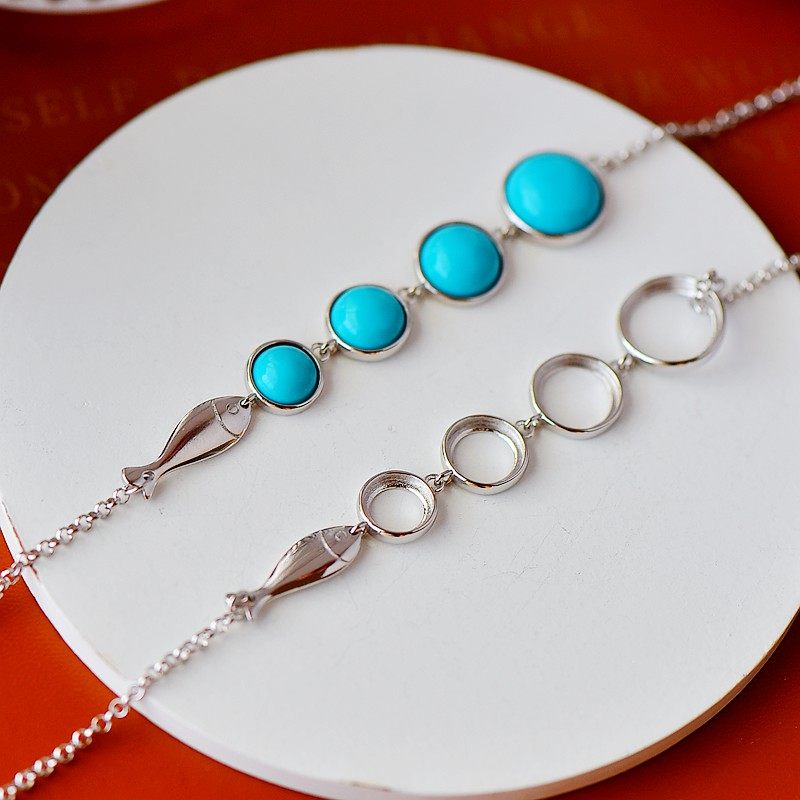 s925纯银空托时尚女款圆多石位手链 祈禧珠宝手链