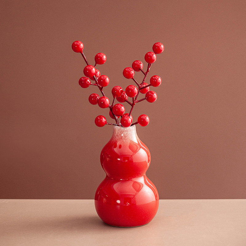 丼美入户门喜庆摆件玄关卧室床头柜福字红果乔迁结婚红色花瓶家居,淘宝优惠券,粉丝福利购,淘宝优惠卷