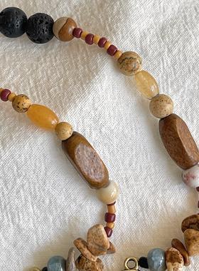 鹿妮民族风彩色串珠蝴蝶流苏项链