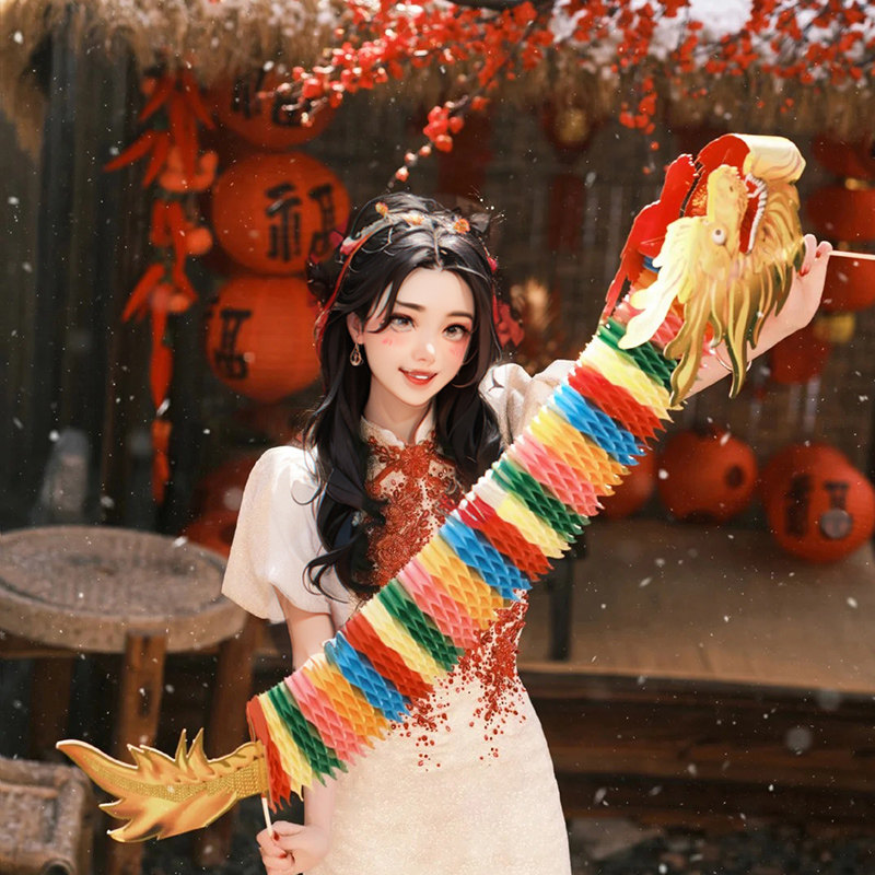 新年舞龙装饰品2026蜂窝纸马年儿童拍照道具过年春节商场灯笼布置,淘宝优惠券,粉丝福利购,淘宝优惠卷