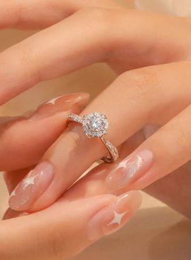 跨境热销50分灿若星辰莫桑石高碳戒指女时尚S925银结婚手捧花空托